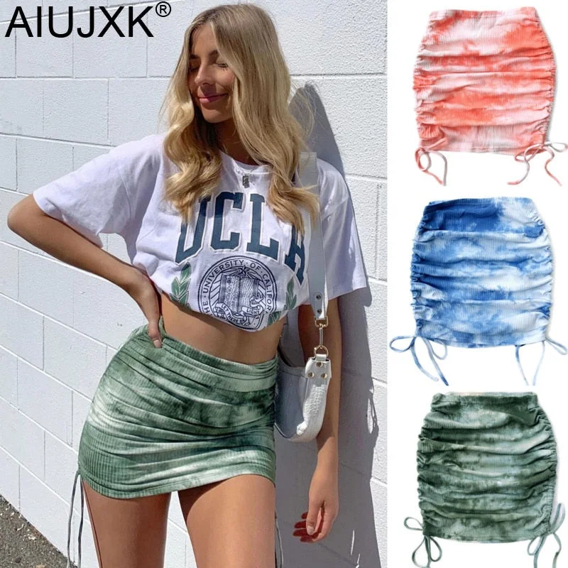 Tie-Dye Ruched Mini Skirt breathable skirt fabric