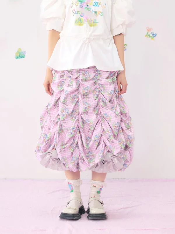 Multi Layered Pleated Metallic Bow Puffy Half Skirt【s0000009546】 flowy skirt hem