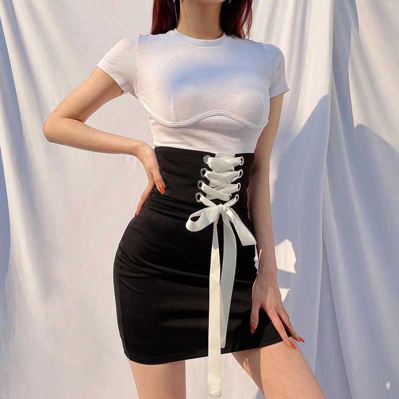 Reversible Lace-Up Pencil Skirt asymmetrical skirt cut