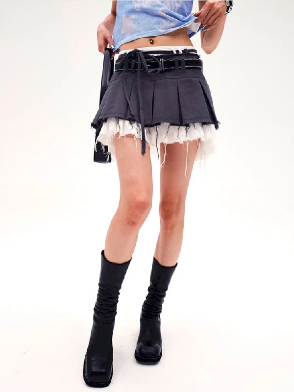 Raw-edge pleated skirt【s0000008223】 silk skirt lustrous