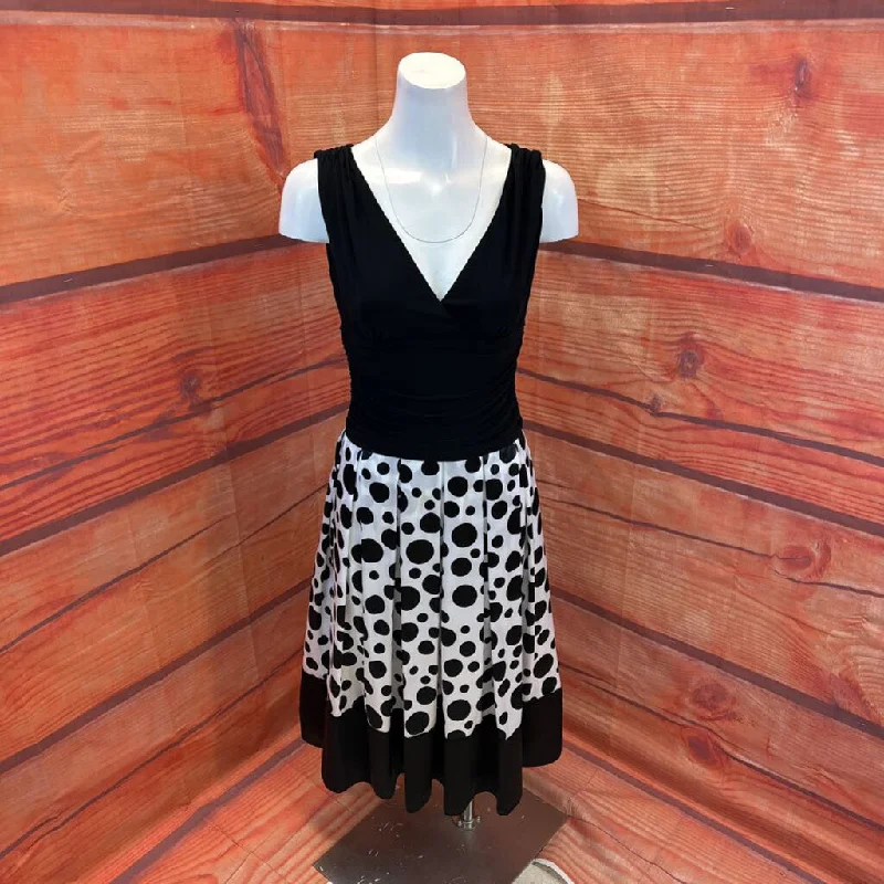 JESSICA HOWARD EVENINGS BLACK WHITE POLKA DOT DRESS SIZE 8 TCC Halter Neckline Beach