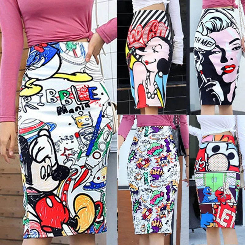 Cartoon Printed Skirts chiffon skirt floaty