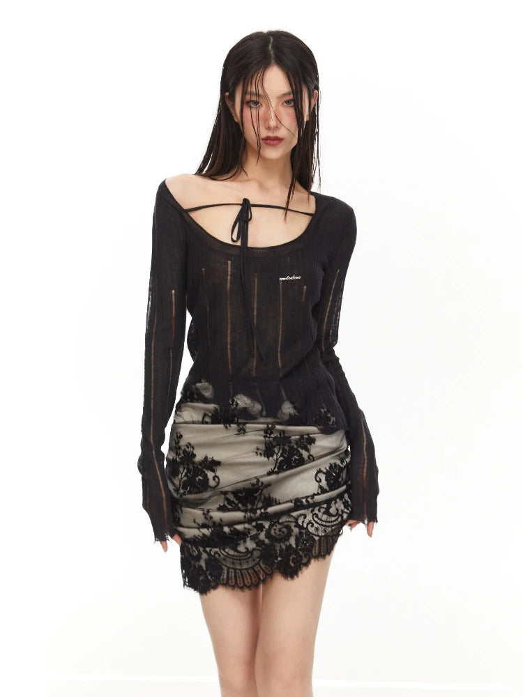 Asymmetrical lace pleated skirt【s0000010067】 patchwork skirt art