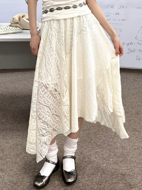 A-line lace splicing bustier hem loose design skirt【s0000008849】 wool skirt breathable