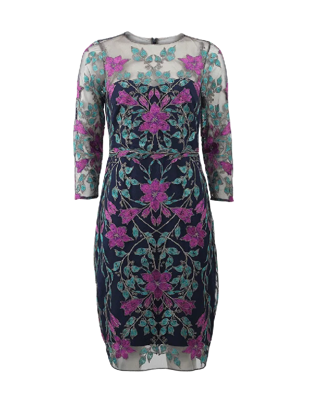 Illusion Floral Cocktail Dress Tunics Sophisticated sleek