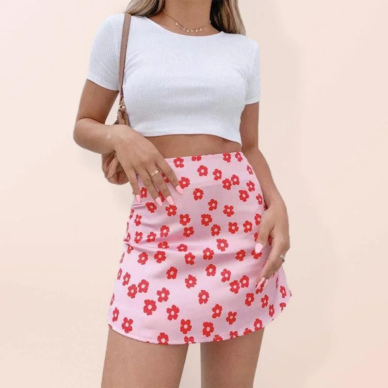 Women's High Waist Satin Printed A-Line Mini Skirt velvet skirt plush