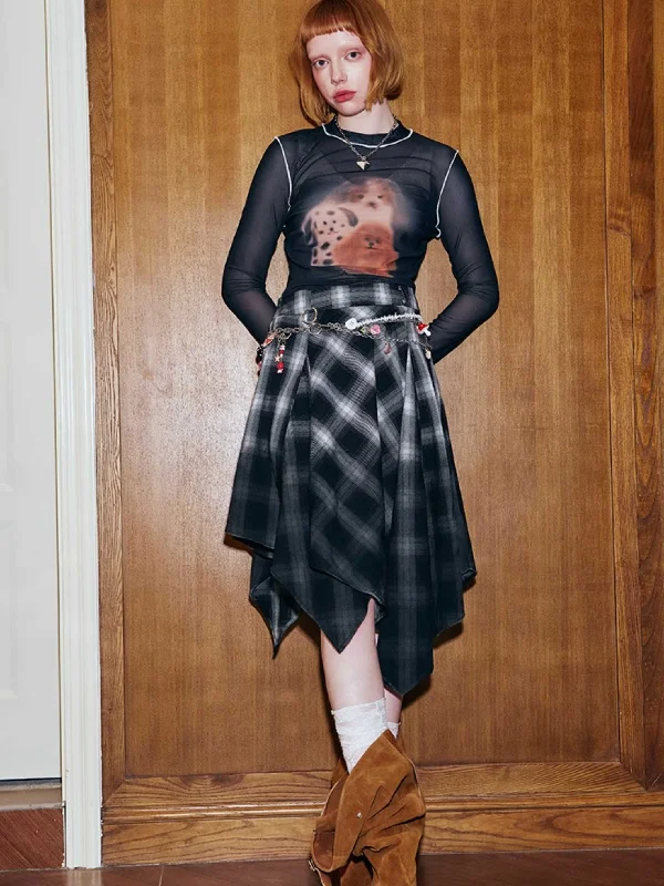 Design plaid irregular skirt【s0000010789】 leather skirt modern