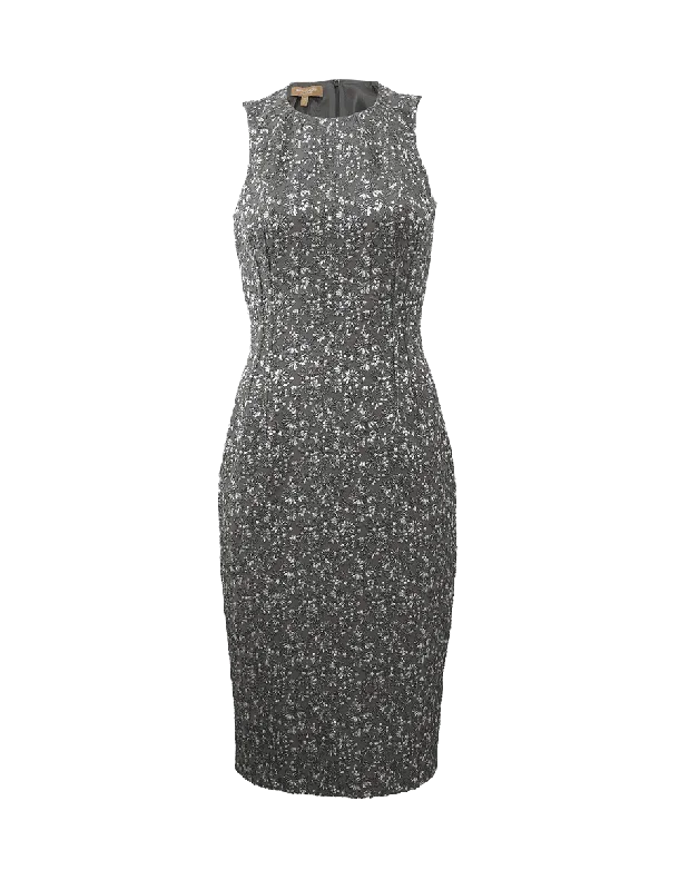 Metallic Jacquard Sheath Dress empire Waist empire