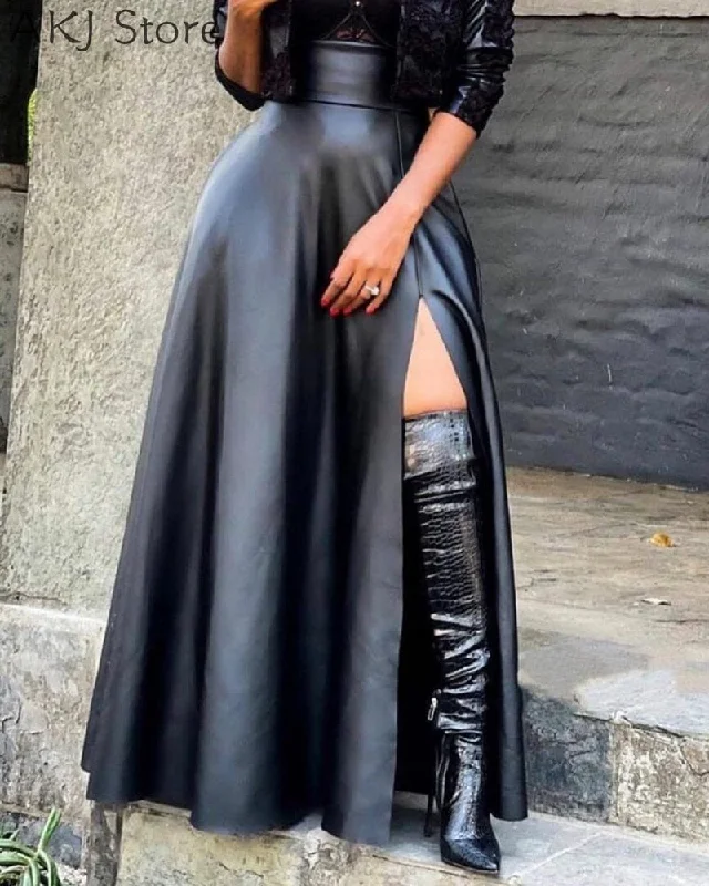 Faux Leather Side Slit Skirt velvet skirt sumptuous