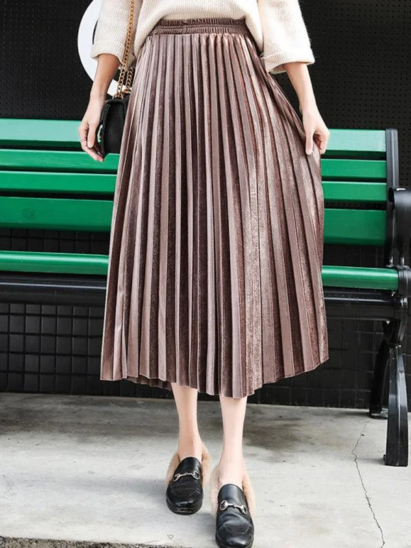 Women Pleated Plisse Skirt With Wide Hem corduroy skirt durable