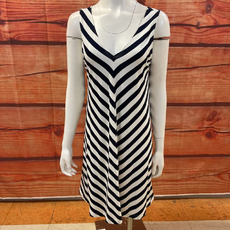 LOFT BLACK WHITE STRIPE DRESS SZ M Tunics Top rated