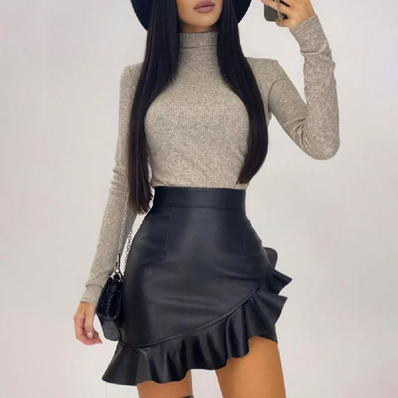 Faux Leather Ruffle Skirt lace skirt intricate