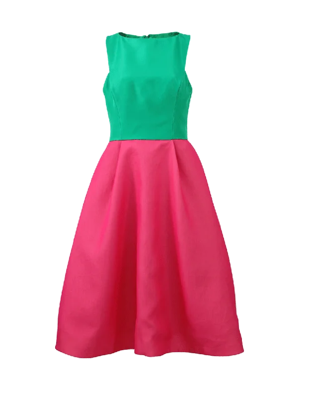 Colorblock Cocktail Dress Boat Neckline Classic