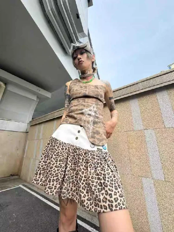 Leopard print low waist short skirt【s0000009815】 chiffon skirt lightweight