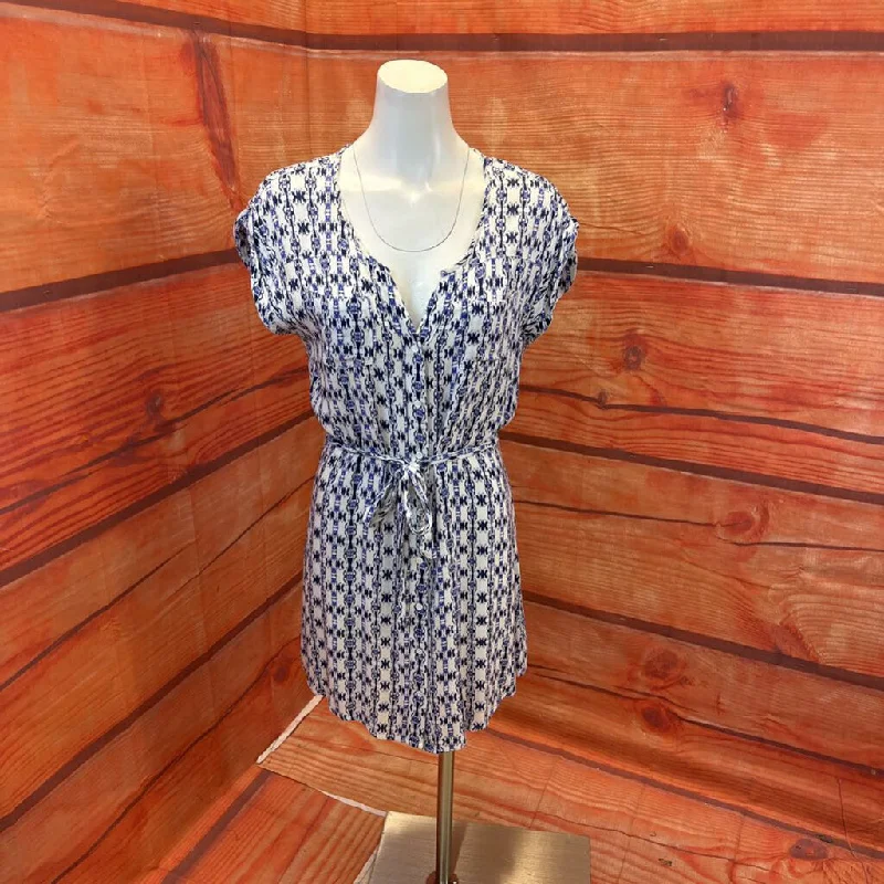 JACK WHITE BLUE PATTERN TIE BUTTON DRESS SIZE L TCC Tunics Practical durable