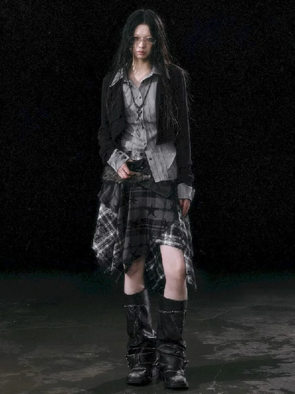 Star Plaid Irregular Raw Edge Half Skirt【s0000010750】 corduroy skirt textured