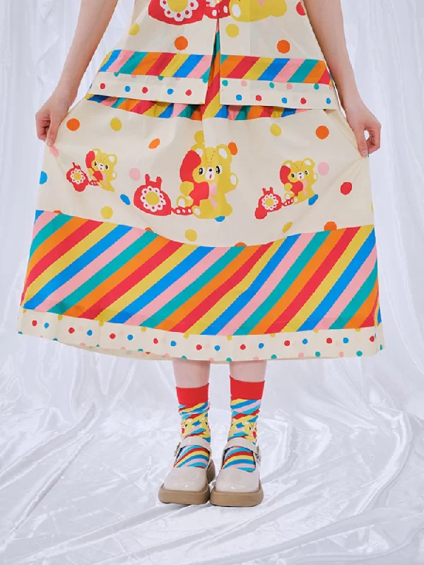 Rainbow Diary Printed Patchwork Half Skirt【s0000009101】 leather skirt bold