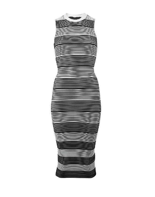 Ribbed Stripe Dress Pencil Office Professional