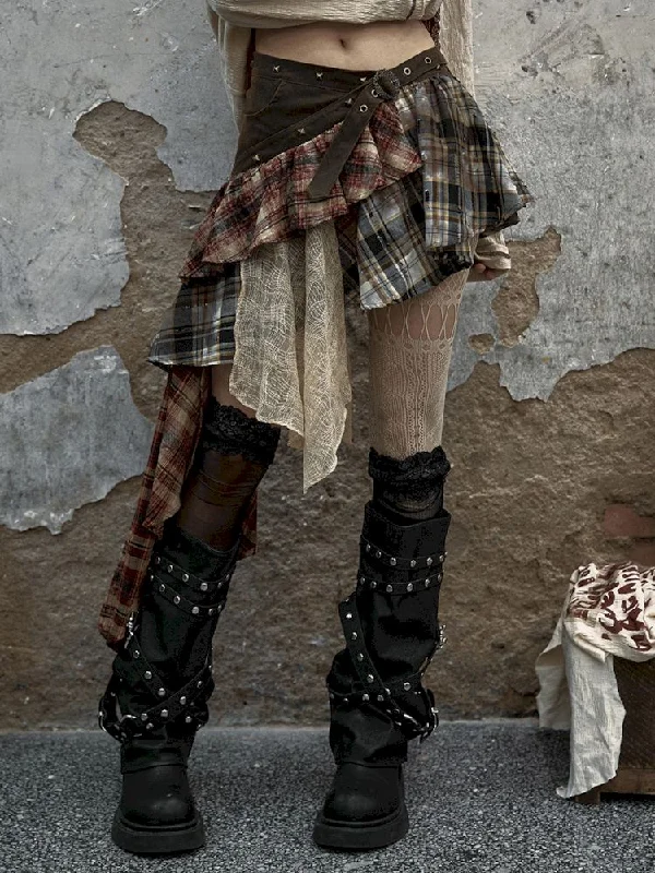 Spliced Plaid Irregular Half-body Skirt【s0000009755】 velvet skirt rich