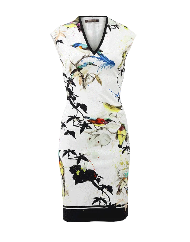 Bird Print Slim Dress Tunics Versatile all-occasion