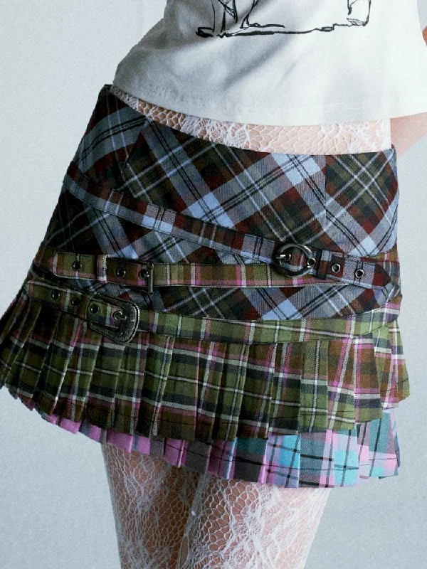 Punk Plaid Pleated Skirt【s0000009280】 zip skirt side