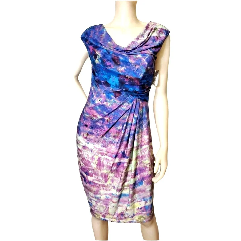 SUZI CHIN Dress Drape front sheath Colorful Tie-dye bodycon Ruched side Tunics Fall fleece