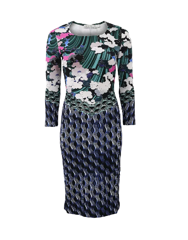 Cloud Print Jersey Dress Tunics Business professional