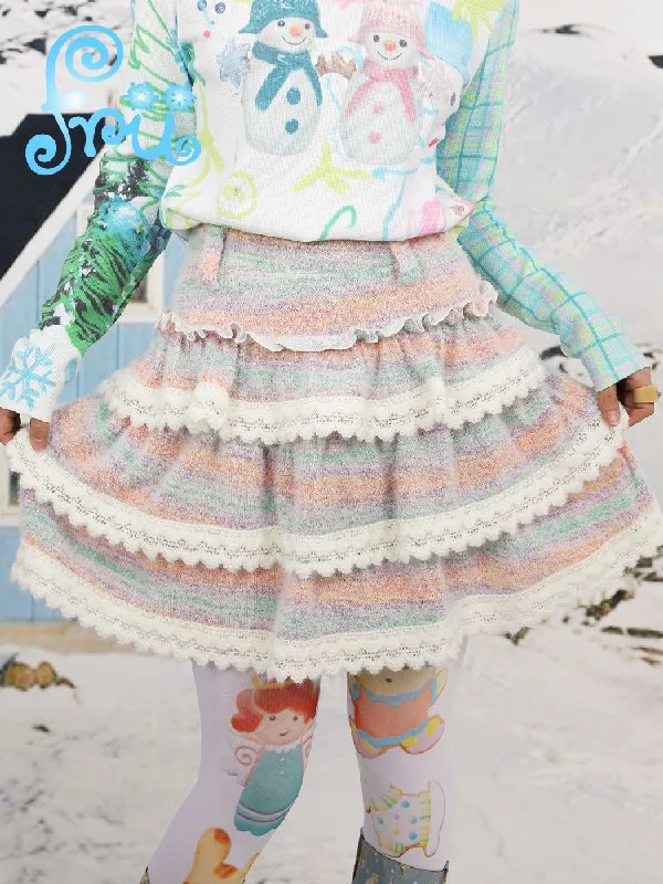 Rainbow Two Color Cake Peplum Short Skirt【s0000010732】 linen skirt natural