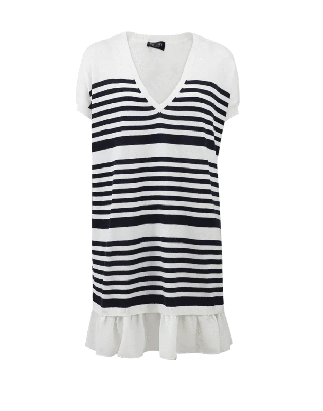 Stripe Ruffle Hem Dress Tunics Fall fleece