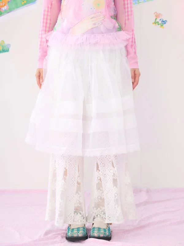 Spliced Lace White Gauze Skirt【s0000009535】 slim fit skirt