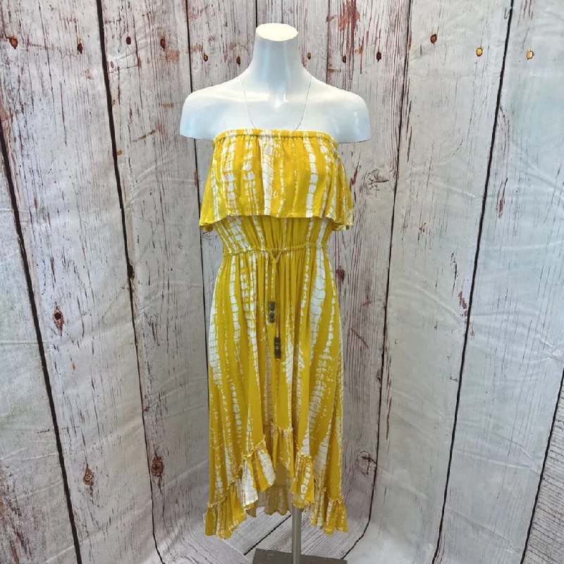 BLUE ISLAND YELLOW WHITE DYE OFFSHLDR TIER DRESS SZ M TCC Tunics Fashionable trendy