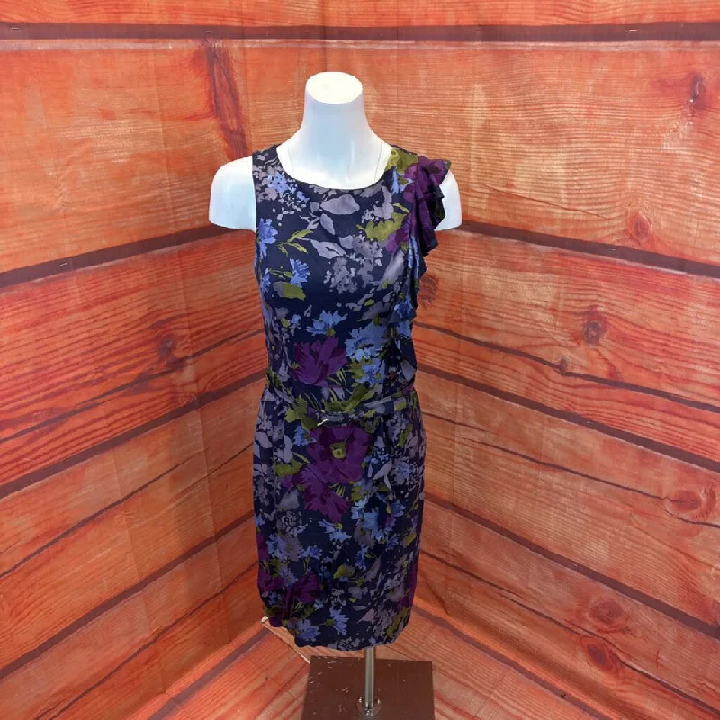 EVA FRANCO PURPLE GREEN BLUE FLORAL DRESS WITH BELT SIZE 8 TCC Floral Print girly