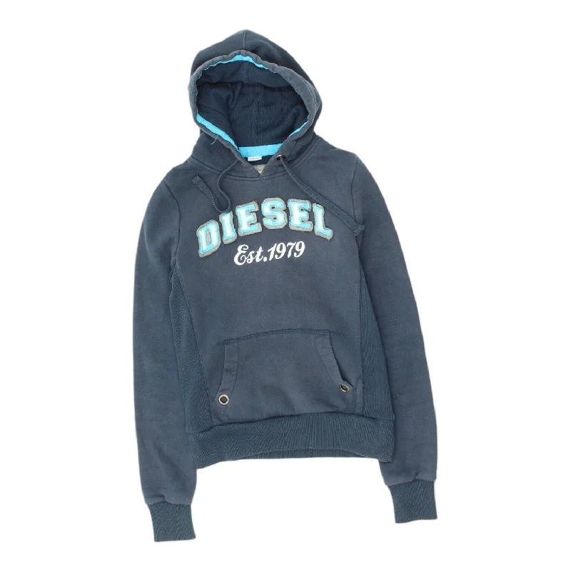 Diesel Spell Out Womens Navy Pullover Hoodie | Designer Streetwear VTG High Neck Pullover