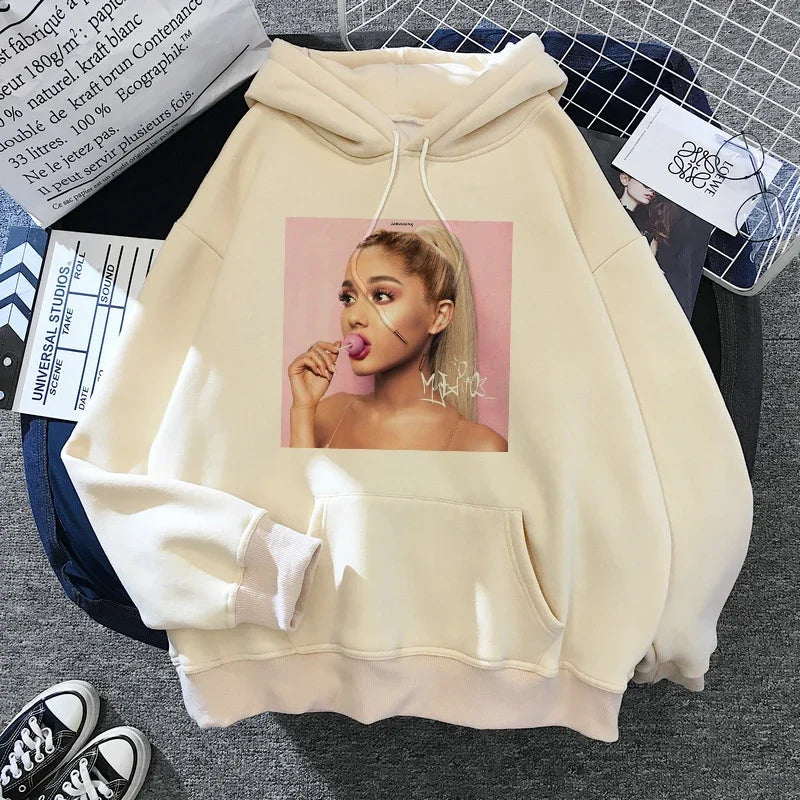 Ariana Grande Hoodie Harajuku Funny Women 90s Sweatshirt Clothes Female/male Graphic Pullovers Hood Oversized Ulzzang Tumblr Gathered Sleeve Pullover