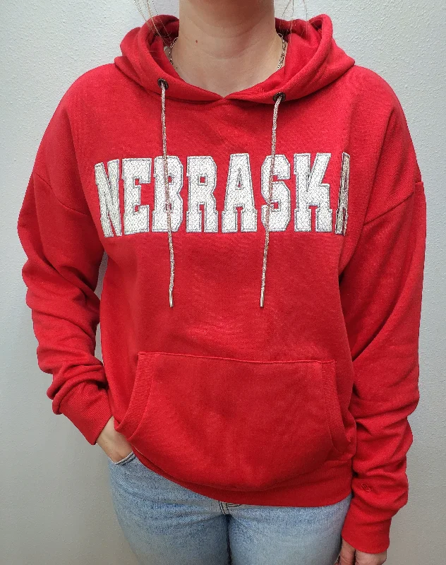 NEBRASKA REFLECTION PULLOVER HOODED SWEATSHIRT - RED Blouson Sleeve Pullover