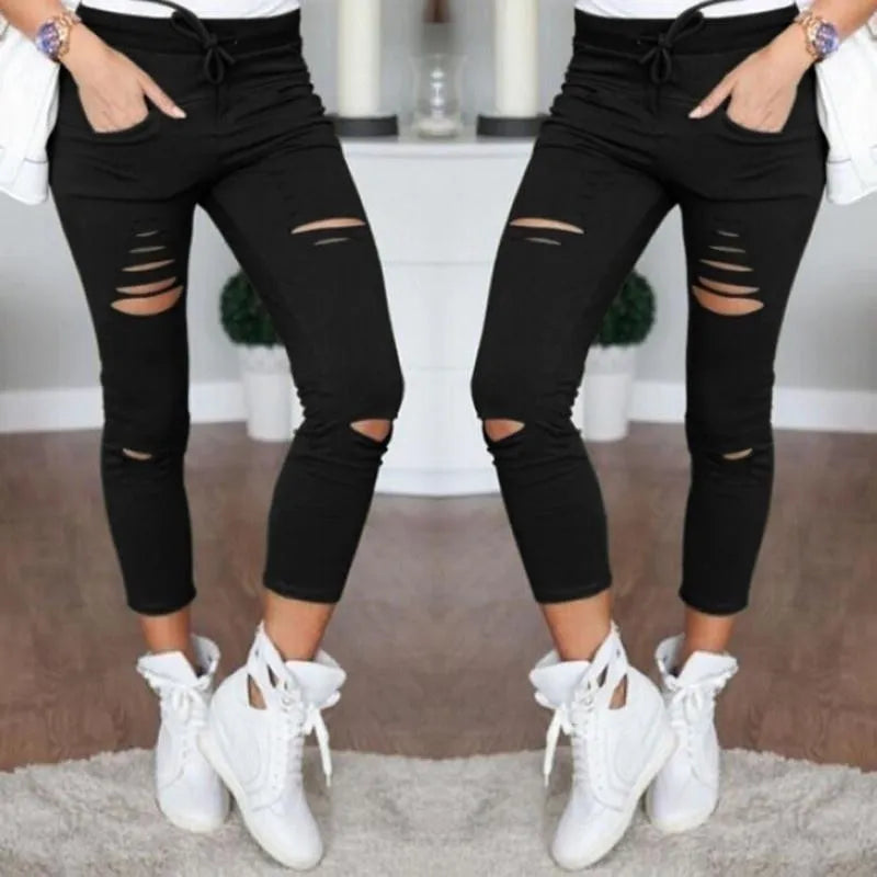 2023 New Ripped Jeans For Women Women New Ripped Trousers Stretch Pencil Pants Leggings Women Jean Casual Slim Ladies Jeans Trousers Top Rated