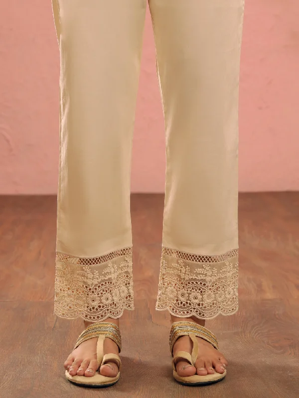 Beige Cambric Trousers - AL-T-728 Trousers Evening Elegant