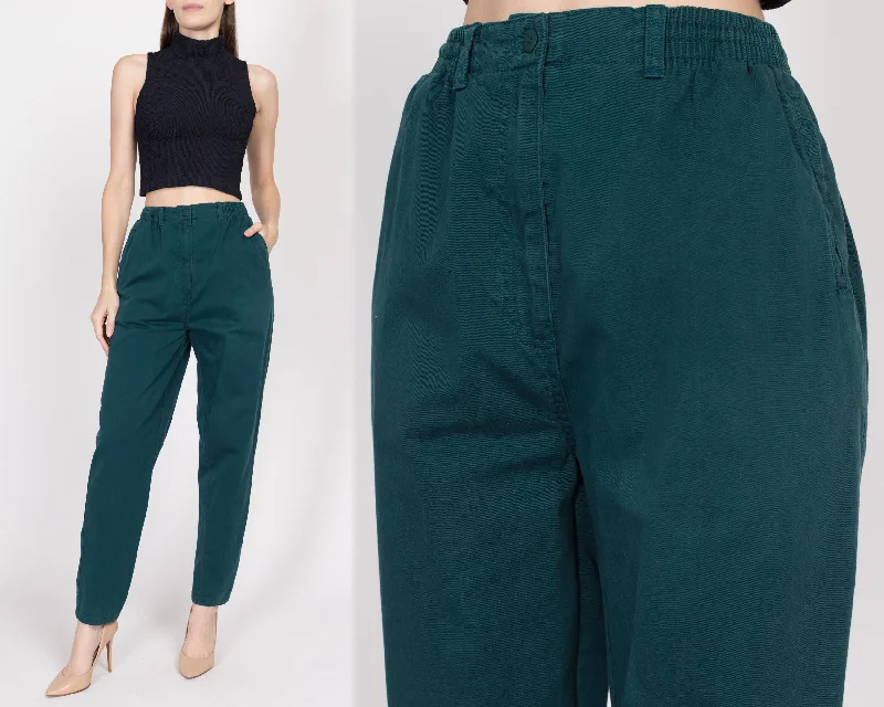 Sm-Med 90s Dark Teal Elastic Waist Trousers Skinny Trousers Denim Stretchy