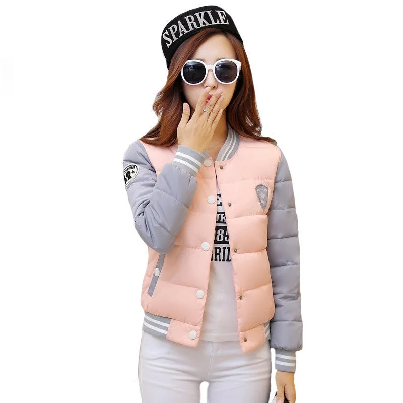 autumn winter women warm baseball jacket candy color Splice plus size jacket cotton padded for elegant ladies zipper coats hem Striped Jacket Polka Dot Jacket Floral Jacket