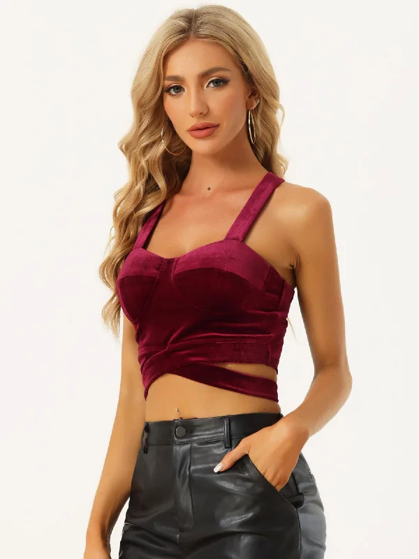 Crop Tank Tops Strappy Deep V Sleeveless Velvet Tube Top soft tank top