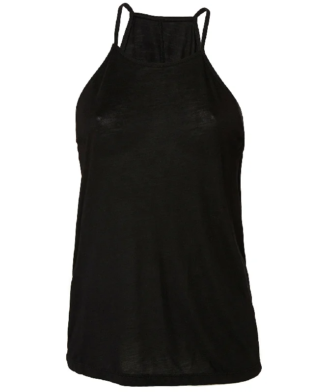 Black - Women's flowy high neck tank cropped tank top