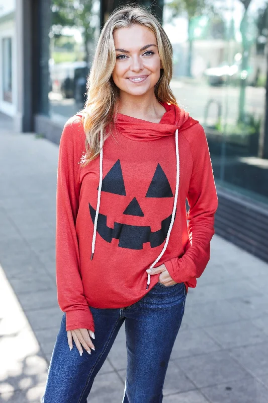 Orange Jack-O-Lantern French Terry Thumb Hole Double Hoodie Hoodie with Logo Branding Identity