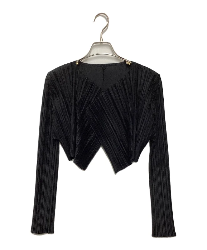 [Pre-owned] PLEATS PLEASE pleated cardigan PP71-J0802 Ribbed Striped Patterned