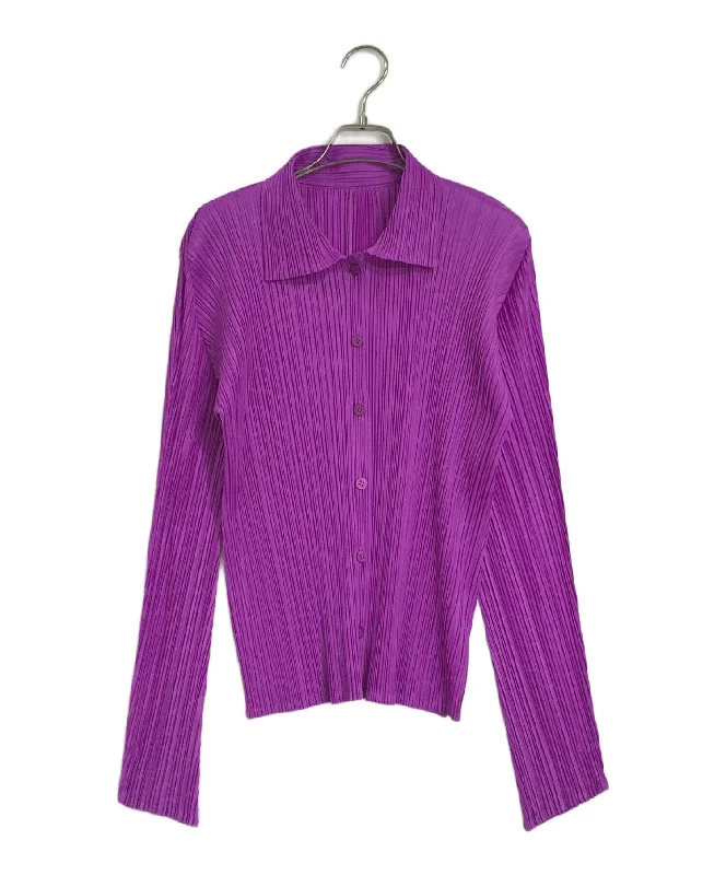 [Pre-owned] PLEATS PLEASE Pleated Shirt Cardigan / Long Sleeved Shirt / Purple PP23-JJ189 Iron Safe Non-Iron Wrinkle Free