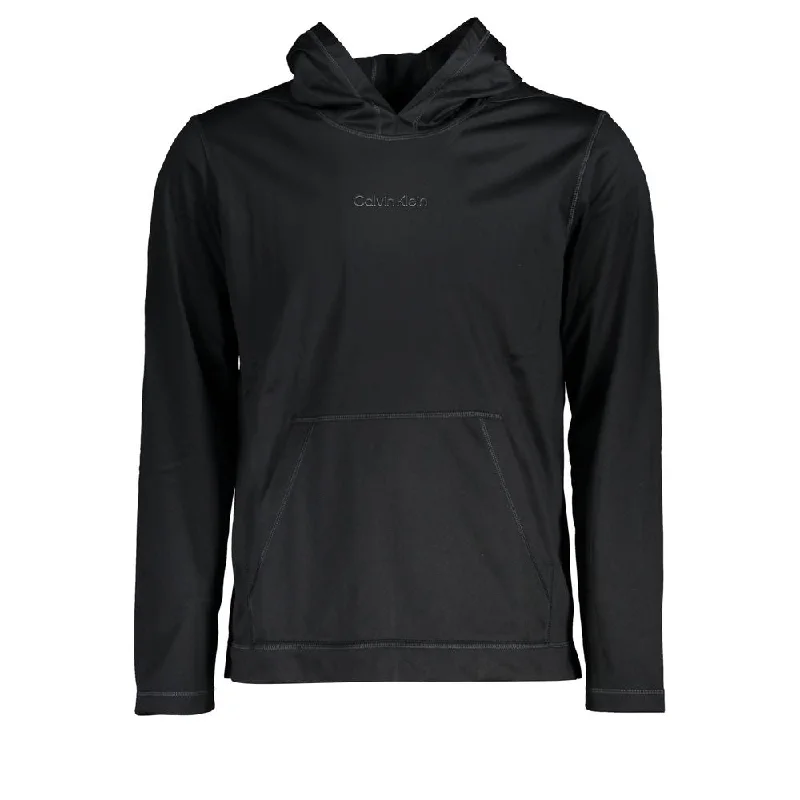 Sleek Black Hooded Sweatshirt With Logo Print Hoodie with Elastic Waist Stretchable Comfortable