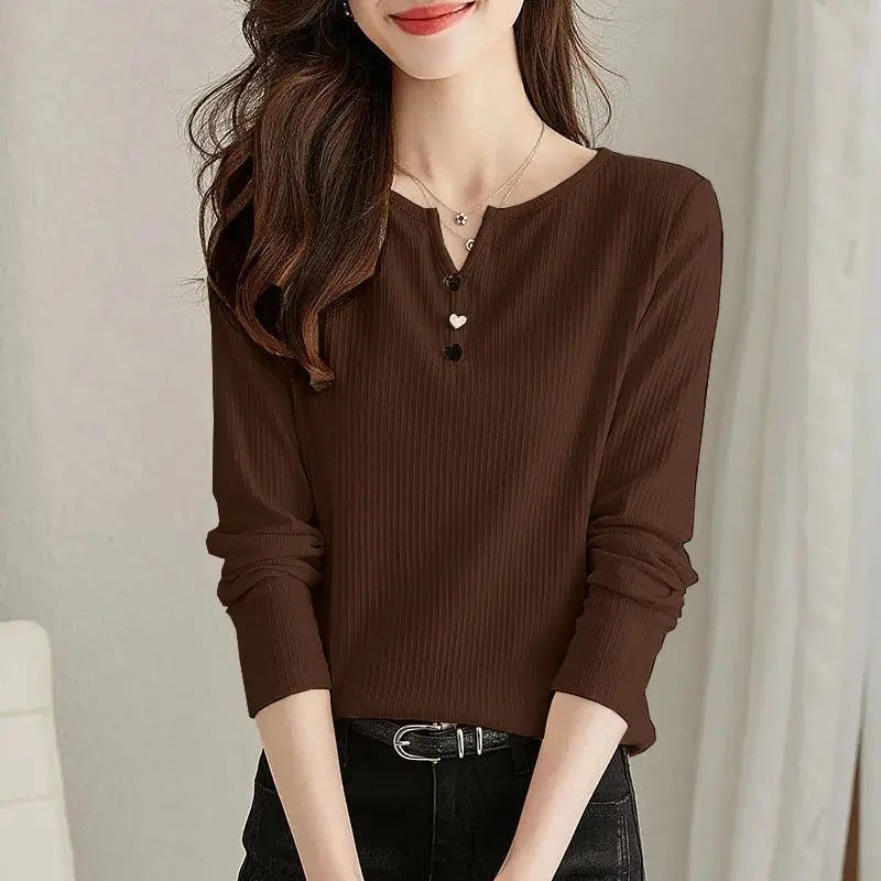 Fashion V-Neck Spliced Button All-match Blouse Female Clothing 2023 Autumn Winter New Oversized Casual Pullovers Commuter Shirt Slouchy Comfort Pullover