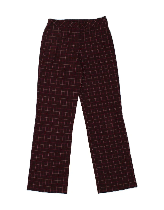 OASIS Womens Straight Casual Trousers US 12 Large W32 L32  Maroon Check Trousers Vintage Classic