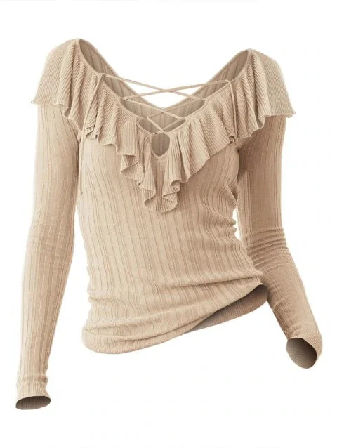 Romantic Long Sleeve Pullover Sweater Cold Shoulder Design