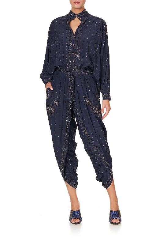 GATHERED WRAP FRONT TROUSER LUXE NAVY Trousers Travel Practical