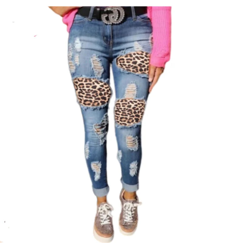 Patchwork Jeans Women Leopard Ripped Jeans Woman Trousers Ladies Femme Fashion Long Denim Pants 2021 Pantalones Vaqueros Mujer Trousers Recommended Stylist